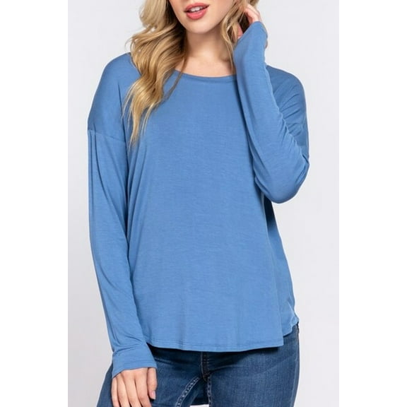 Women's Casual Long Dolman Sleeve Round Neck Tunic Top