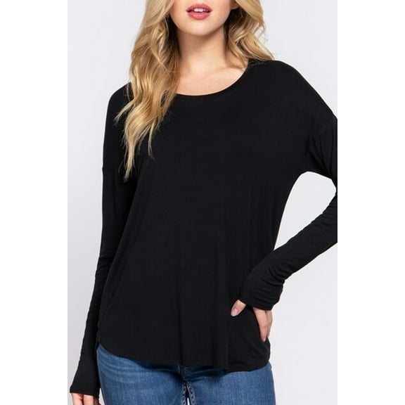 Women's Casual Long Dolman Sleeve Round Neck Tunic Top