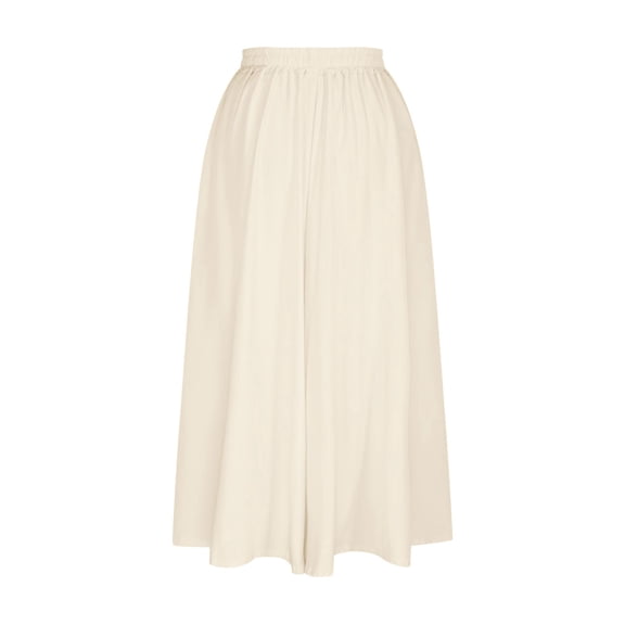 Women’s Casual Long Skirts Solid Color High Elastic Waist Pleated A-Line Flowy Midi Skirt