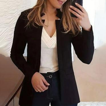 Women's Casual Long Sleeve Blazer Lapel Relaxed Fit Button Front Blazer Black XXL