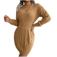 thumbnail image 1 of Women's Casual Long Sleeve Bodycon Sweater Mini Dresses Crew Neck Stretchy Knitted Solid Pullover Fall Sweaters, 1 of 7