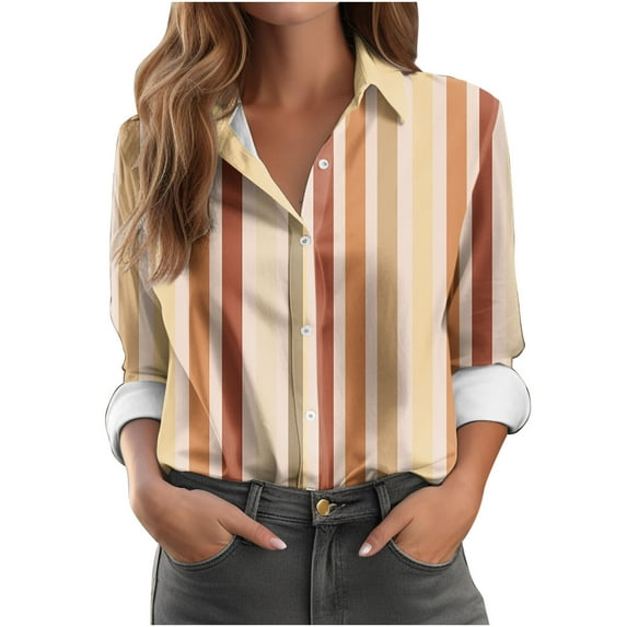 Women's Casual Long Sleeve Button Down Blouse Tops Shirts Tees Solid Color Comfortable Loose Fit Tunic for Business Work Office Vacation Travel Fashion Essential Gift for Ladies