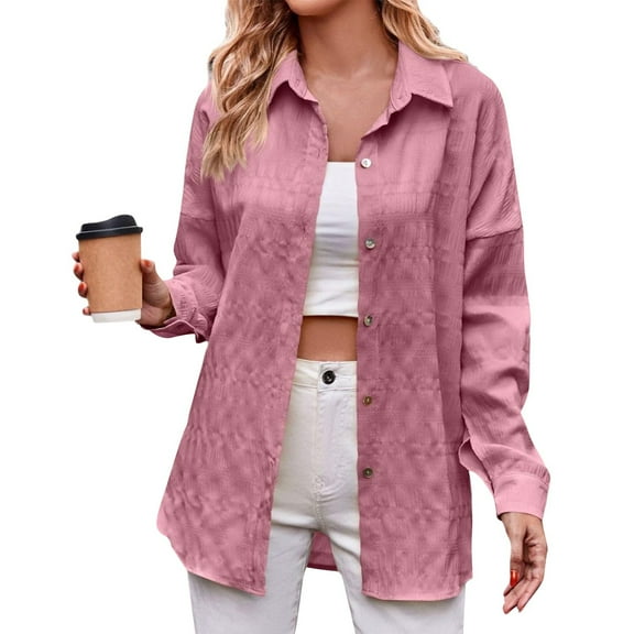 Women’s Casual Long Sleeve Button Down Corduroy Shirt, Loose Fit Lapel Collar Blouse Top for Spring Fall Outfits