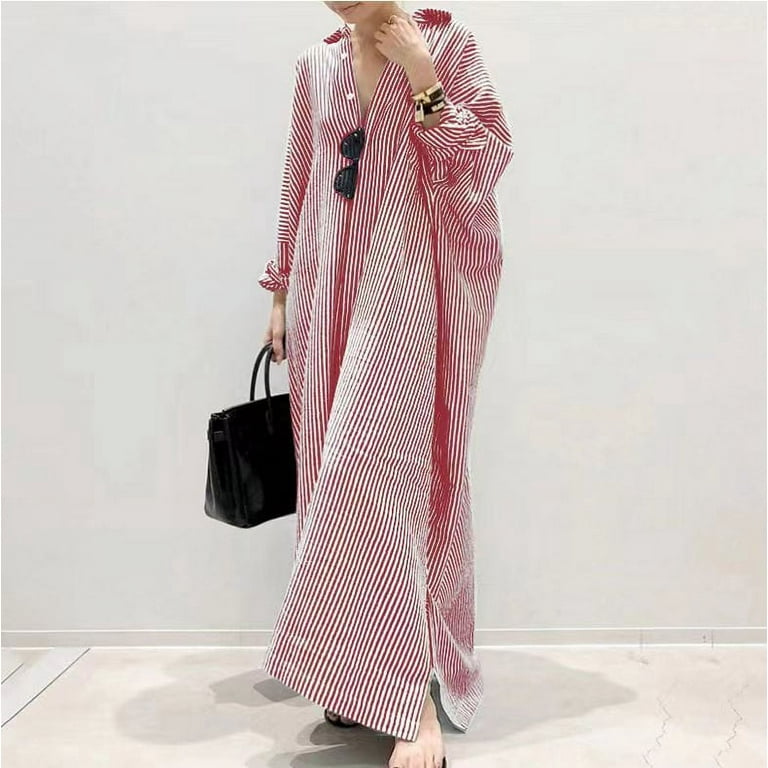 Loose Striped Long Sleeved Shirt Dress Loose Striped Long Sleeved Shirt Dress