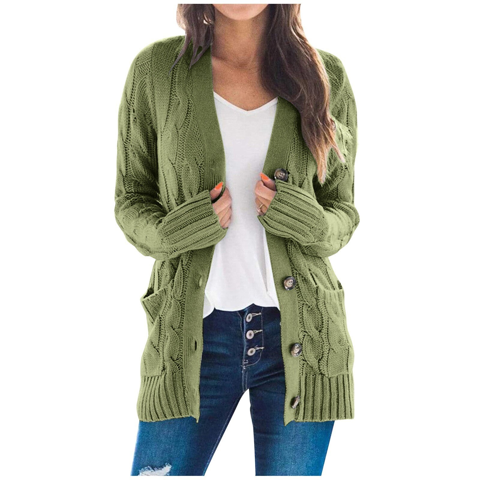 Women s Casual Long Sleeve Button Down Open Front Cable Knit