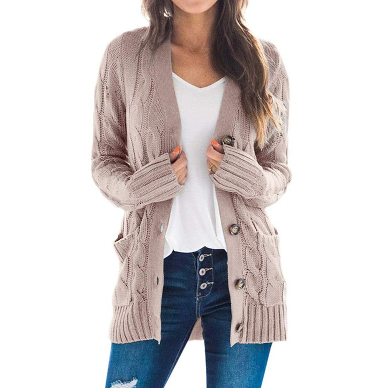 Women's cable knit clearance cardigan with pockets