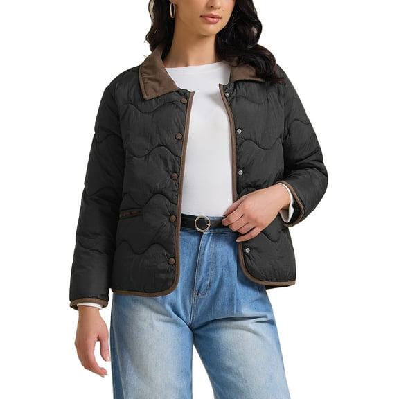 INSPIRE CHIC Women's Casual Long Sleeve Button Down Puffer Jacket Padded Outerwear Coats M Black
