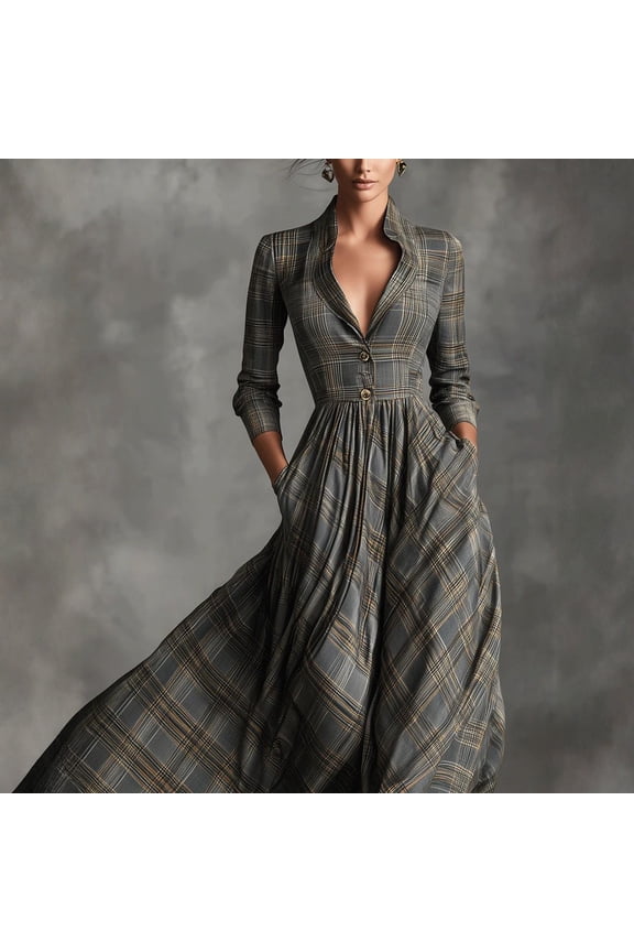 Women's Casual Long Sleeve Button Down Shirts Maxi Dress Tunic T-Shirts Tops Loose Collar V Neck Long Blouse Wrap Dress