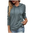 thumbnail image 1 of Women's Casual Long Sleeve Cable Knit Hoodies Sweatshirts Drawstring Pullover Tunic Tops Fall Womens Clothes, 1 of 7