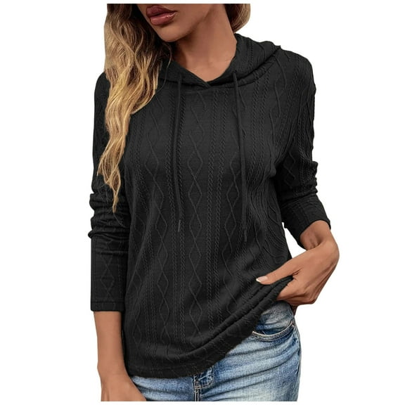 Women's Casual Long Sleeve Cable Knit Hoodies Sweatshirts Drawstring Pullover Tunic Tops Fall Womens Clothes
