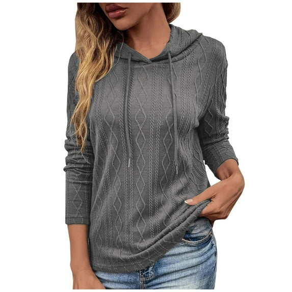 Women's Casual Long Sleeve Cable Knit Hoodies Sweatshirts Drawstring Pullover Tunic Tops Fall Womens Clothes