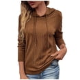 thumbnail image 1 of Women's Casual Long Sleeve Cable Knit Hoodies Sweatshirts Drawstring Pullover Tunic Tops Fall Womens Clothes, 1 of 7
