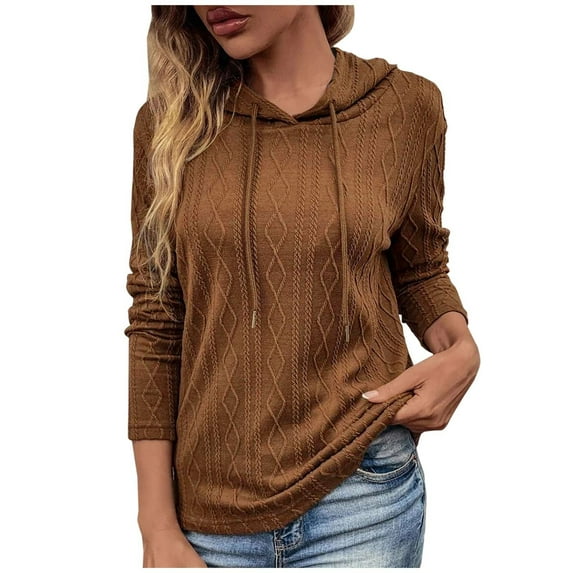 Women's Casual Long Sleeve Cable Knit Hoodies Sweatshirts Drawstring Pullover Tunic Tops Fall Womens Clothes