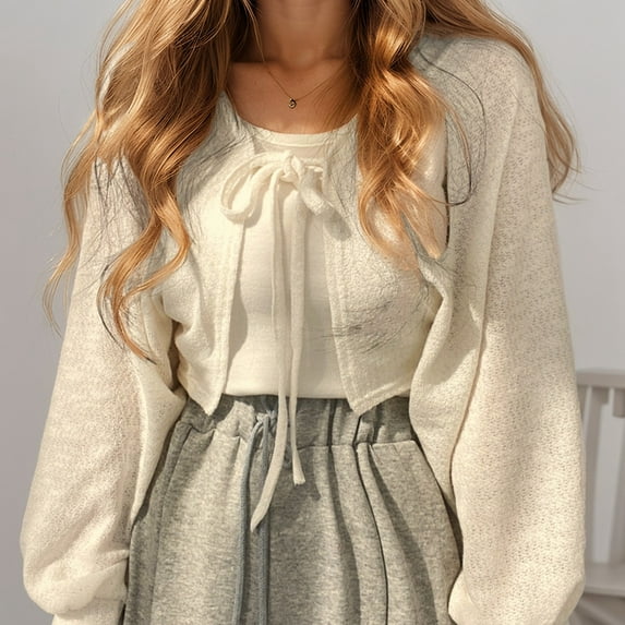 Women's Casual Long Sleeve Cardigan For Everyday Wear Outfits Versatile Solid Color Knit Sweater Comfortable Lightweight Layering Piece Womens Fall Clothes Work Oatmeal Sweater Cardigan Women Animal