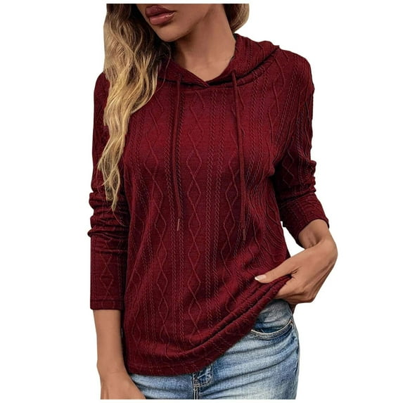 Women's Casual Long Sleeve Chunky Cable Knit Hoodies Sweatshirts Drawstring Pullover Tunic Tops Fall Womens Clothes Womens Clothes
