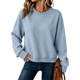 Women's Casual Long Sleeve Crew Neck Sweatshirt Solid Color Basic ...