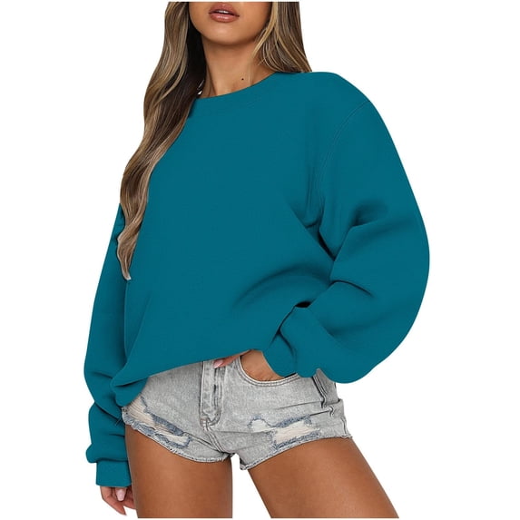 Women's Casual Long Sleeve Crew Neck Sweatshirt Top Loose Fit Pullover Sweater Oversized Trendy Streetwear Soft Fleece Lined Winter Fall Basic Sweatshirts