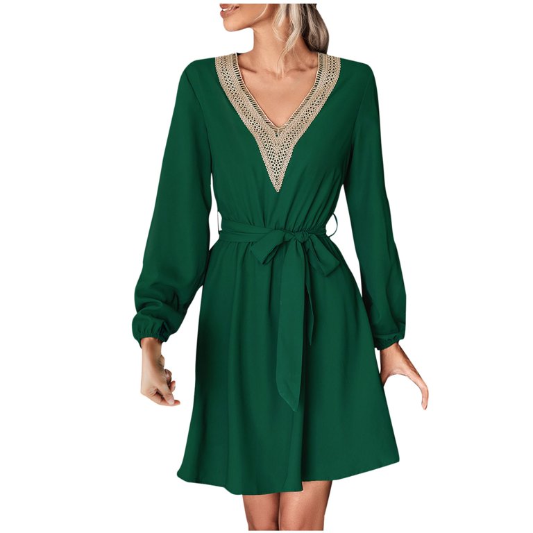 chinese dress ladies Blu Pepper Womens Back Button Belted Mini Dress Small / Light Olive main image 1