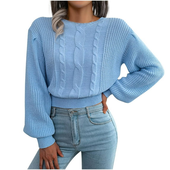 Women's Casual Long Sleeve Fitted Knit Sweaters Crew Neck Pullover Cropped Sweater Jumper Tops