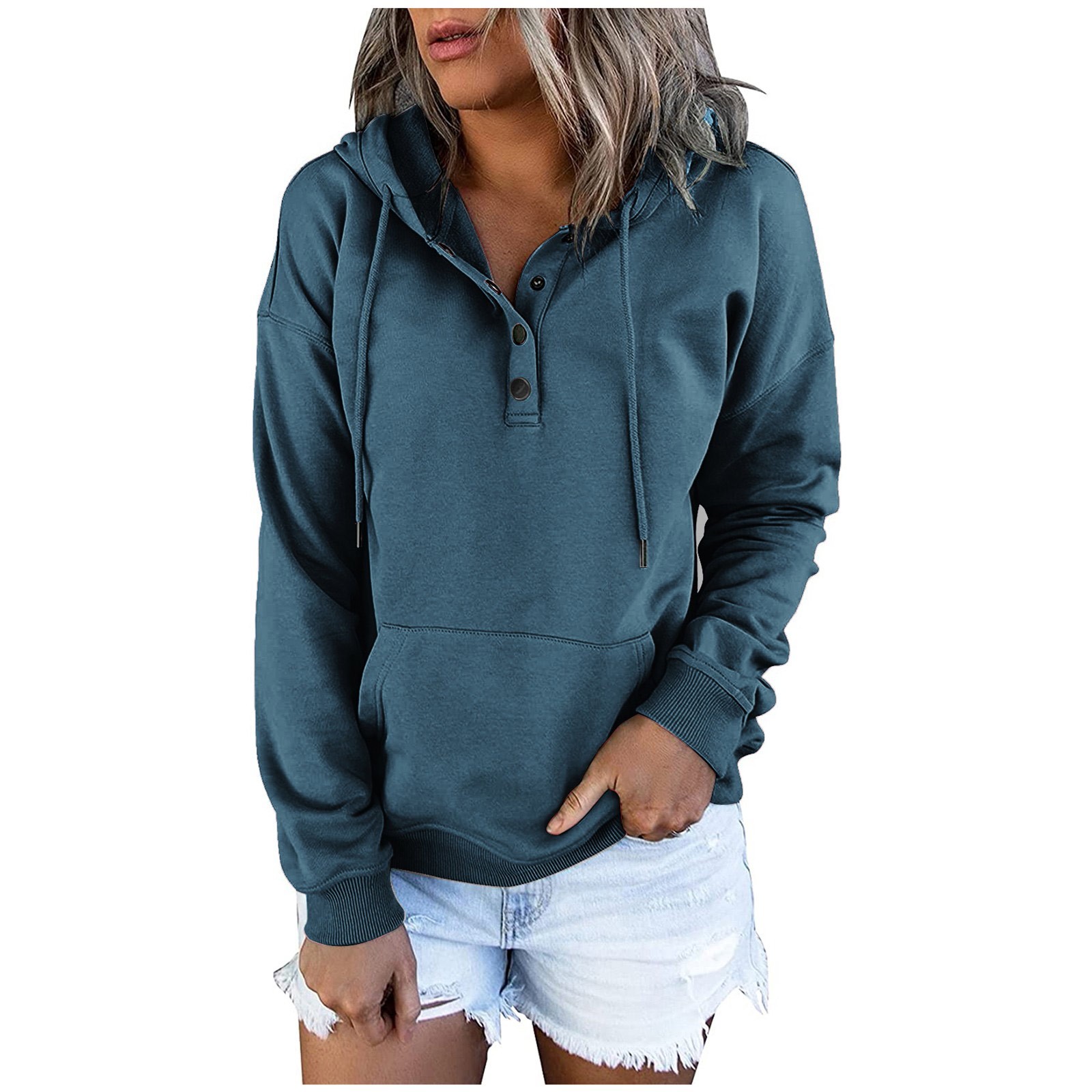 Women s Casual Long Sleeve Henley Hoodie with Pockets Comfortable and Stylish Pullover Sweatshirt