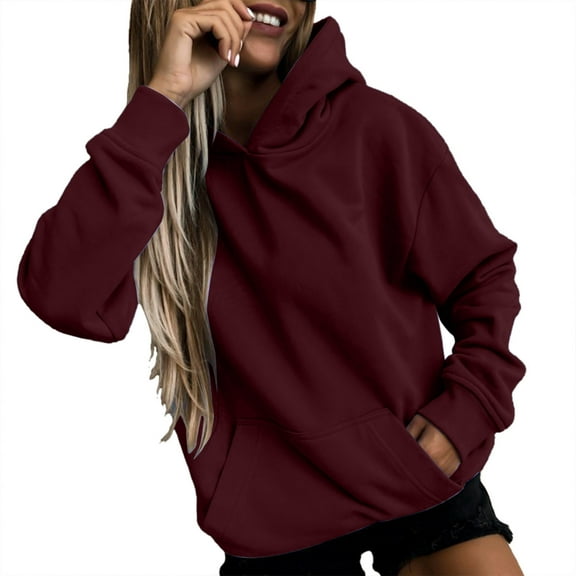 Women's Casual Long Sleeve Hooded Sweatshirt Pullover with Pocket Button Down V Neck Drawstring Comfortable Daily Wear