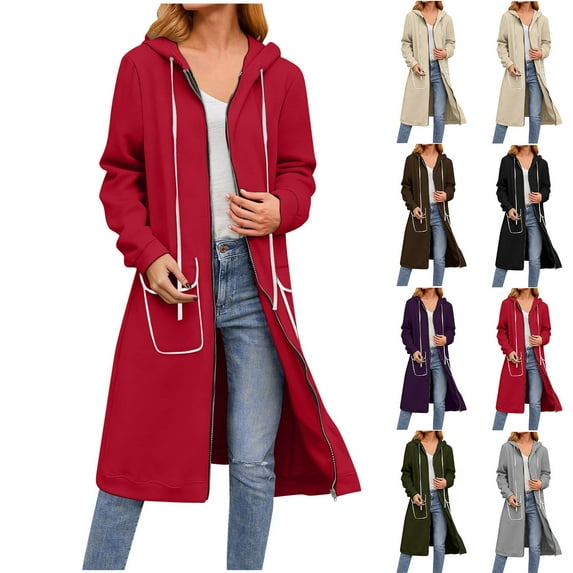 Women's Casual Long Sleeve Hooded Zipper Coat Sweatshirts S Solid Color Drawstring Tops for Daily Streetwear Loungewear Travel Fashion Essential Gift for Women | CSEONE,Red L