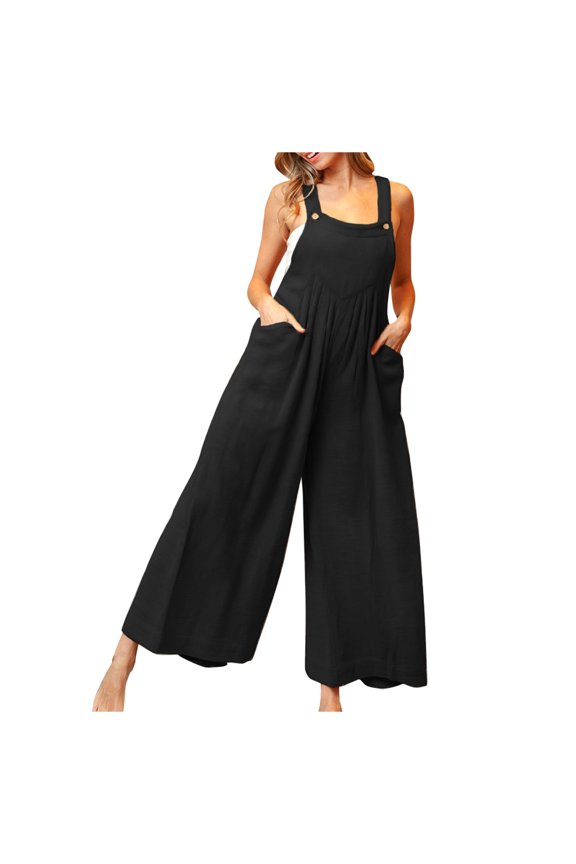 Women's Casual Long Sleeve Jumpsuit with Pocket Button Front Strap Design Stylish Solid Playsuit Comfortable Outfit
