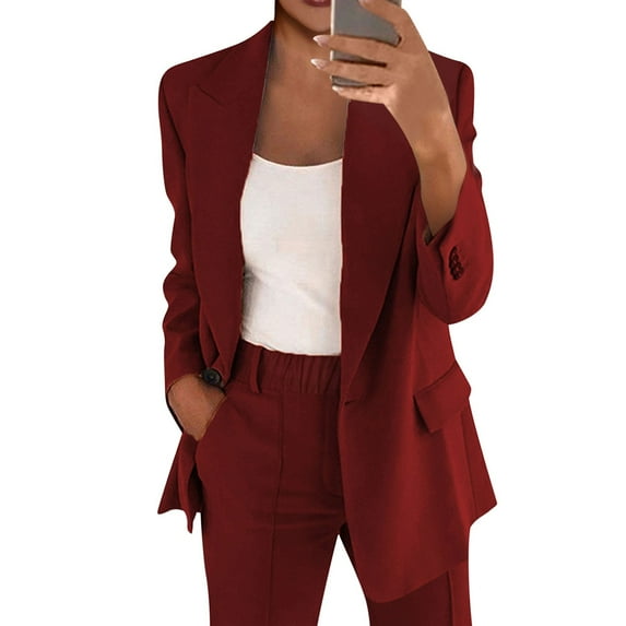 Women's Casual Long Sleeve Lapel Cardigan Suit With Pants, Autumn Spring Daily Wear, Solid Color Fashion Fit True To Size Set