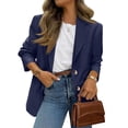 thumbnail image 1 of Women’s Casual Long Sleeve Notched Lapel Blazer Lightweight Single Breasted Work Office Jacket for Daily Wear Navy L, 1 of 5