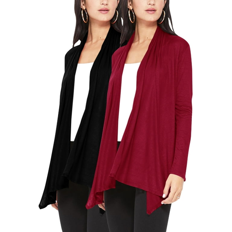Women s Casual Long Sleeve Open Front Draped Cardigan Pack of 2 Made in USA