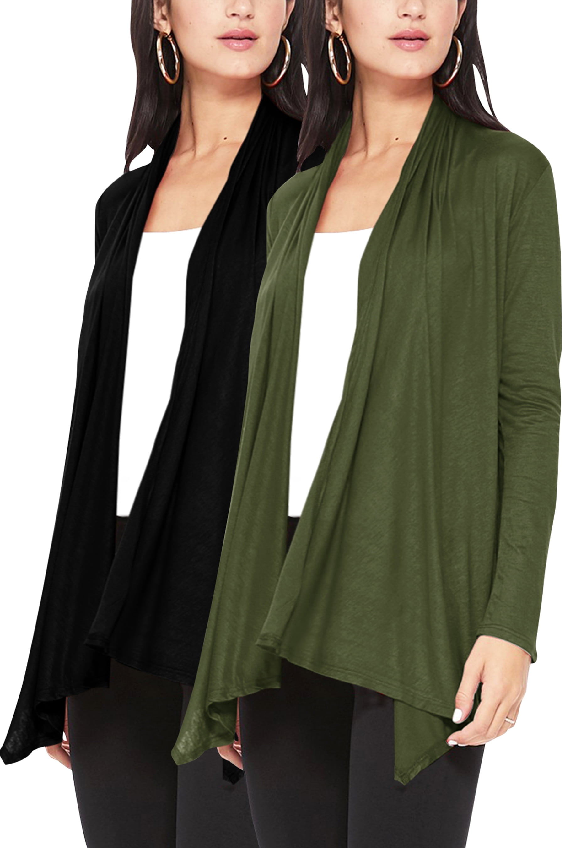 Women s Casual Long Sleeve Open Front Draped Cardigan Pack of 2