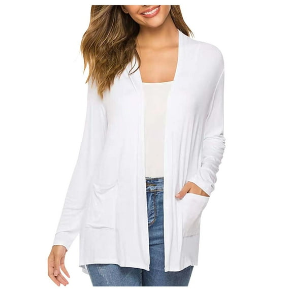 Women's Casual Long Sleeve Open Front Lightweight Cardigans with Pockets Solid Color Soft Fall Outerwear for Women