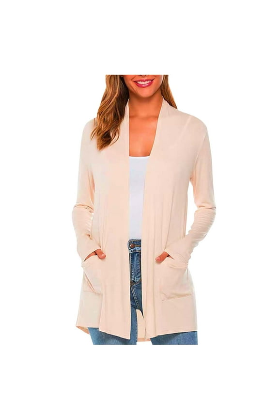 Women's Casual Long Sleeve Open Front Lightweight Cardigans with Pockets Solid Color Soft Fall Outerwear for Women