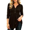 thumbnail image 1 of Women's Casual Long Sleeve Peplum Tops V Neck Button Front Shirts Soft Loose Fit Tunic Blouse with Flattering Waist Design Lightweight Everyday Wear Top for Work Travel and Weekend Outfits, 1 of 8