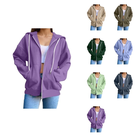 Women's Casual Long Sleeve Pullover Hoodie, Lightweight Oversized Sweatshirt with Zip-Up Design, Fashion Top for Fall Winter Everyday Wear