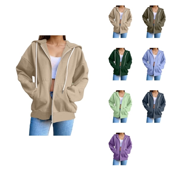 Women's Casual Long Sleeve Pullover Hoodie, Lightweight Oversized Sweatshirt with Zip-Up Design, Fashion Top for Fall Winter Everyday Wear
