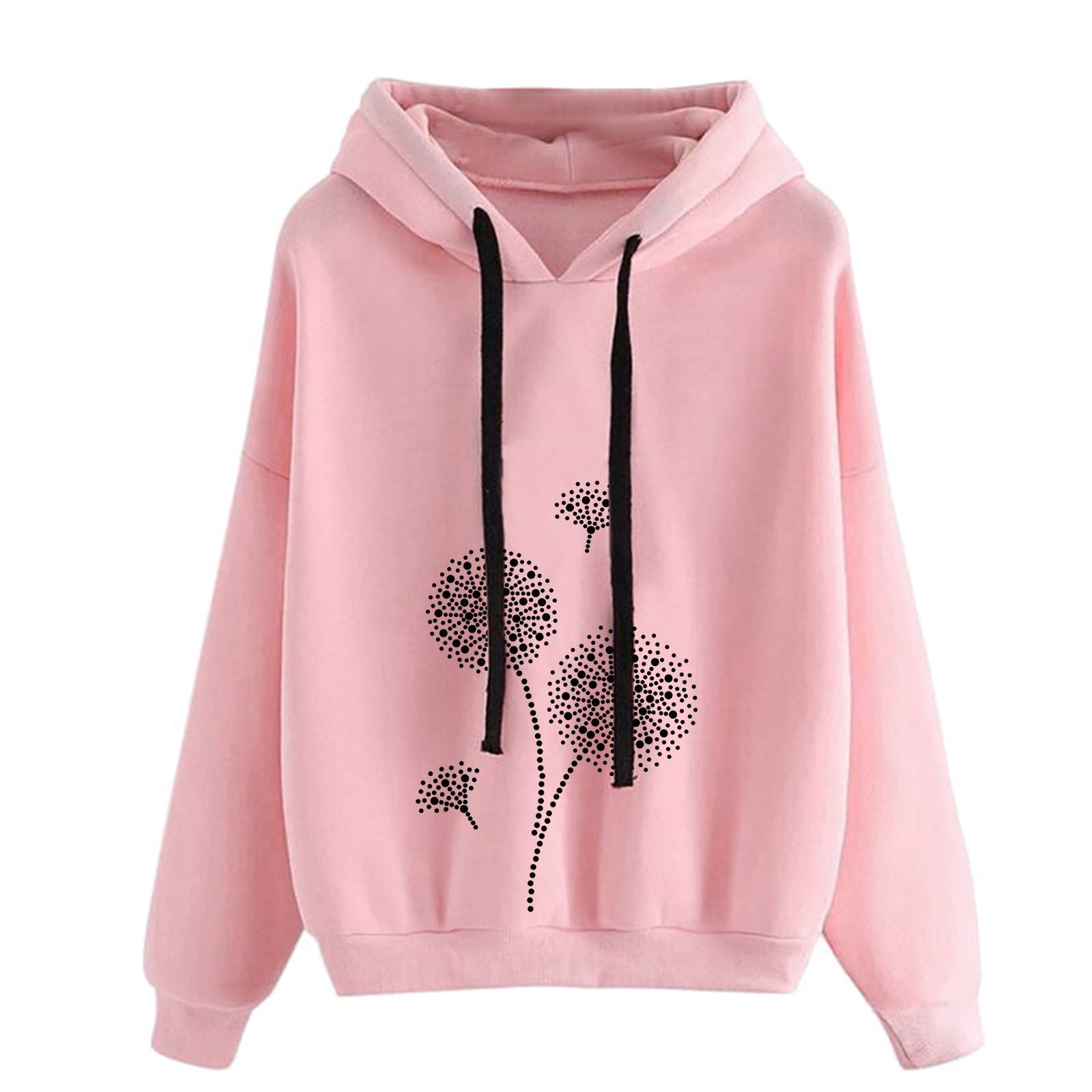 Women s Casual Long Sleeve Pullover Hoodie Sweatshirt Dandelion Print Drawstring Lightweight Hoodies Tops for Teen Girls Walmart