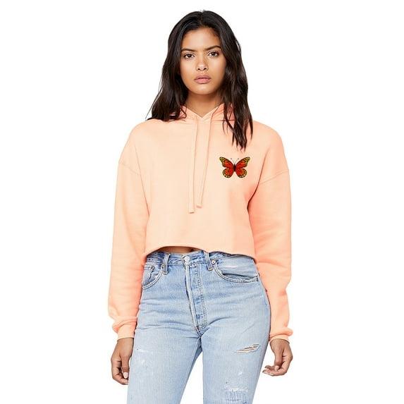 Women's Casual Long Sleeve Pullover Hoodies Crop Tops Sweatshirt Butterfly Pocket Print Hoodie for Women Daily Crop Shirt