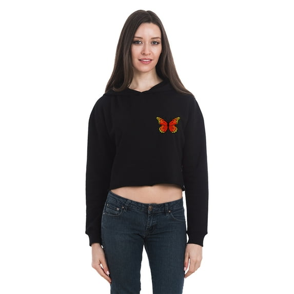 Women's Casual Long Sleeve Pullover Hoodies Crop Tops Sweatshirt Butterfly Sweater for Women Comfortable Sportwear Graphic Hoodie