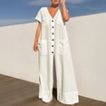 thumbnail image 1 of Women's Casual Long Sleeve Round Neck Jumpsuits Work Wide Leg Pants Club Party Loose Rompers White XL, 1 of 6