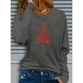 thumbnail image 1 of Women's Casual Long Sleeve Round Neck Pattern Printed T-Shirt - Red Christmas Tree Design, Comfortable Fabric, Machine Washable, Suitable For Autumn And Winter Festive Seasons,, 1 of 7