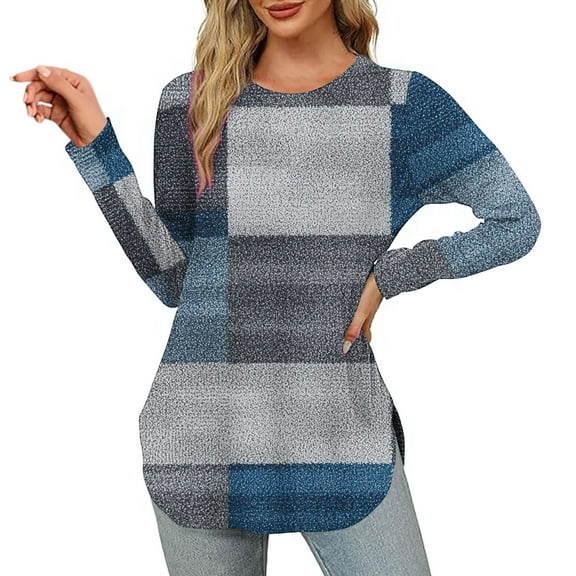 Women's Casual Long Sleeve Round Neck Printed T Shirt Fashionable Loose Top for Fall Autumn