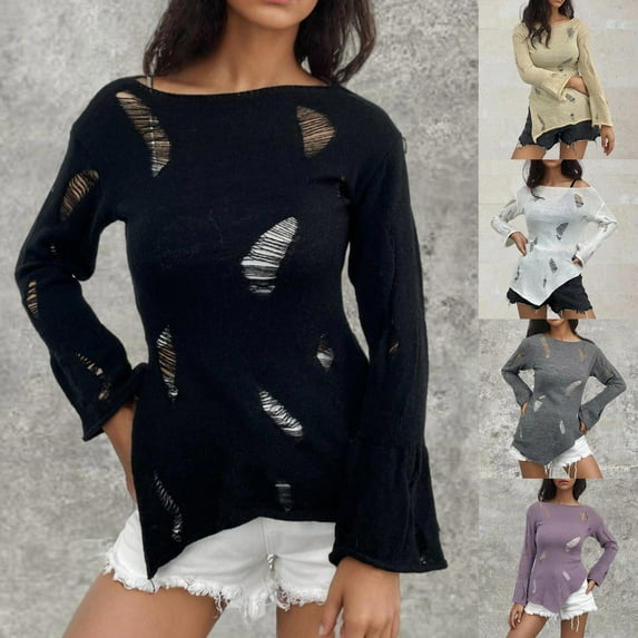 Women's Casual Long Sleeve Round Neck Solid Color Top Sweatshirt Blouse Loose Fit Soft Daily Wear Work Office Vacation Fashion Essential Gift | Sopatenor,Gray XL
