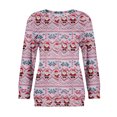 thumbnail image 1 of Women's Casual Long Sleeve Round Neck Sweatshirt Fit Pleated Top with Christmas Print for Fashionable Holiday Outfits and Comfortable Wear,Vermilion,L, 1 of 6