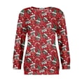 thumbnail image 1 of Women's Casual Long Sleeve Round Neck Sweatshirt Fit Pleated Top with Christmas Print for Fashionable Holiday Outfits and Comfortable Wear,Deep Red,S, 1 of 6