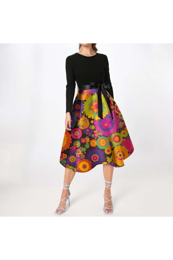 Women's Casual Long Sleeve Round Neck Zip Up Dress With Festival Print For Parties And Everyday Wear plus Size Maxi Dresses Casual Dresses Midi Knit Dress Women Floral Summer Dress Summer Dresses with