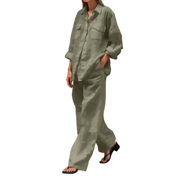 Women's Casual Long Sleeve Shirt And Loose Pants Two Piece Set Comfortable Wear Trousers Suit For Daily Spring Autumn Outfits pajama sets