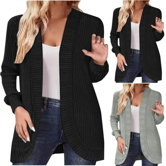 Women's Casual Long Sleeve Solid Color Blouse Cardigan Sweater Tops Crewneck Loose Fit for Business Office Work Travel Outfits Fashion Essential Gift for Ladies | Sopatenor,Black XL
