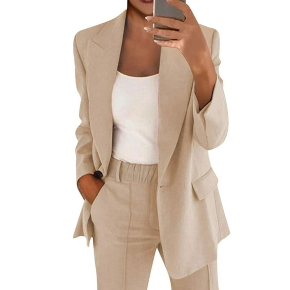 Women's Casual Long Sleeve Solid Color Lapel Cardigan Suit With Matching Top And Pants Standard Thickness For Autumn Spring Daily Wear True To Size From S To Xxxxxl