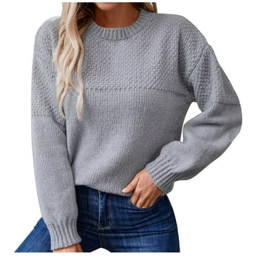 Women's Casual Long Sleeve Sweaters 2024 Fall Winter Loose Crewneck Knit Solid Pullover Sweater Jumper Tops
